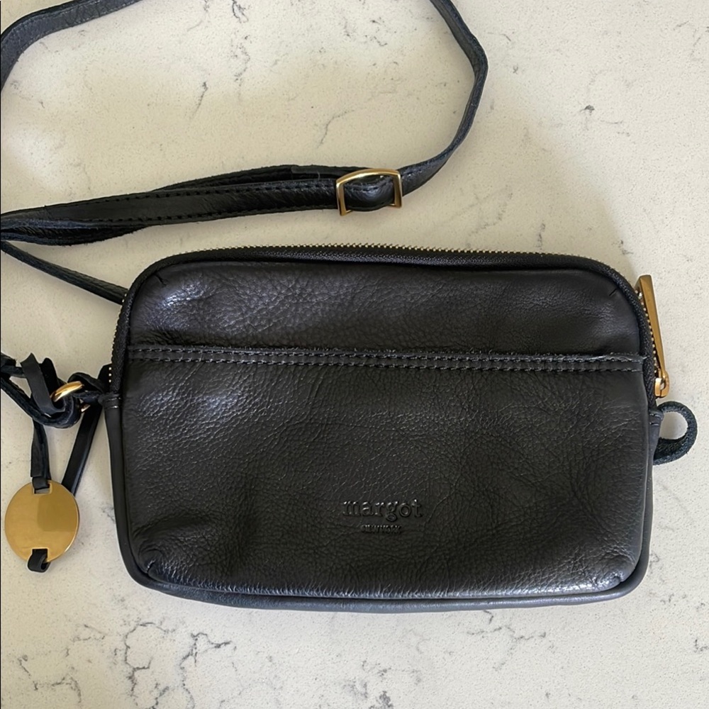 Margot Black Leather Crossbody Bag